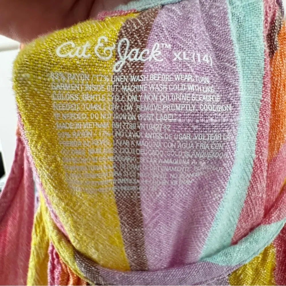 Cat & Jack Girls Striped Multi Colored Maxi Dress Size XL (14) Linen Blend